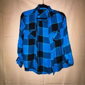 Rock & Republic Blue and Black Casual Flannel Shirt
